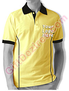 Designer Lemon Yellow and Black Color Company Logo Printed T Shirts